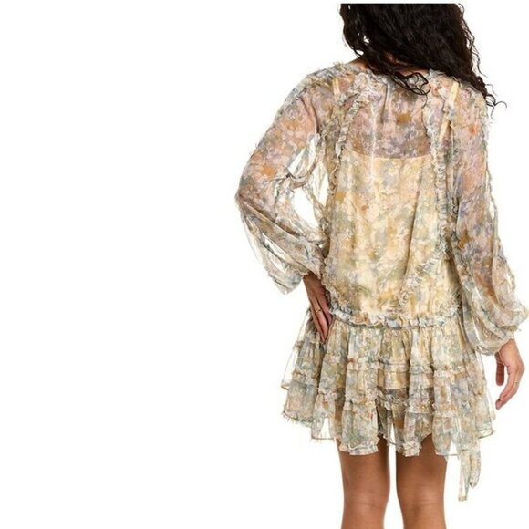 OPT Tuckernuck Olive Green Yellow Tiered Babydoll Boho Dress - Picture 2 of 10